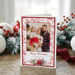 Cartes Pour Fêtes Annuelles Élégante toile rouge avec photo de florale d'hiver