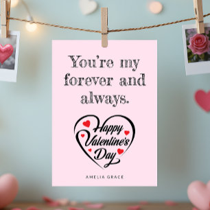 Cartes Pour Fêtes Annuelles Élégante typographie cardiaque Soft Pink Valentine