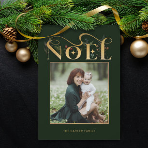 Cartes Pour Fêtes Annuelles Élégante typographie florale Noel or