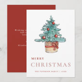 Cartes Pour Fêtes Annuelles Elégante verdure Aquarelle Arbre de Noël (Devant / Derrière)
