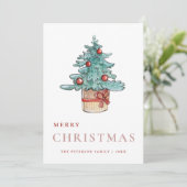 Cartes Pour Fêtes Annuelles Elégante verdure Aquarelle Arbre de Noël (Debout devant)