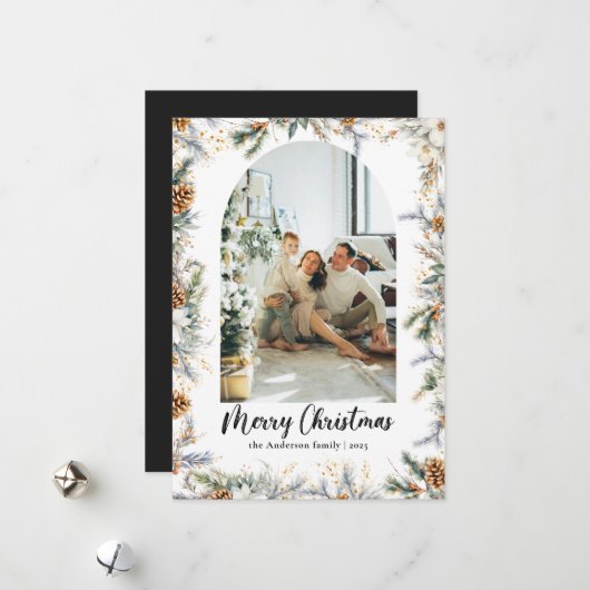 Cartes Pour Fêtes Annuelles Elégante verdure botanique & Arc Noir Noël (Devant/Arrière en situation)