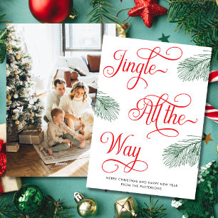 Cartes Pour Fêtes Annuelles Élégante verdure Calligraphie rouge Noël