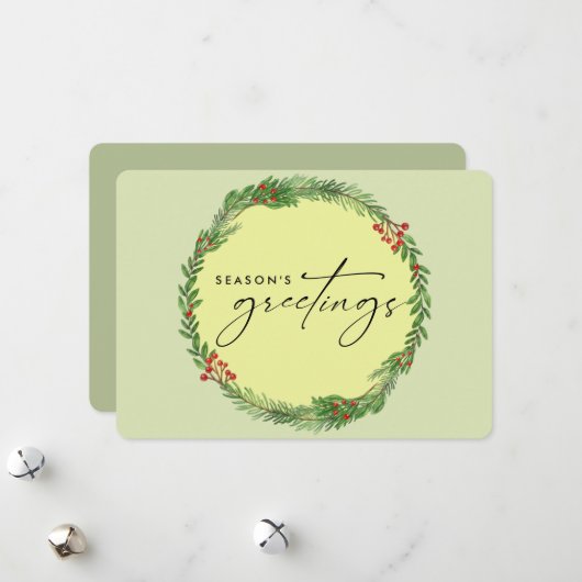 Cartes Pour Fêtes Annuelles Elégante verdure hiver Wreath Business AJOUTER LOG (Devant/Arrière en situation)