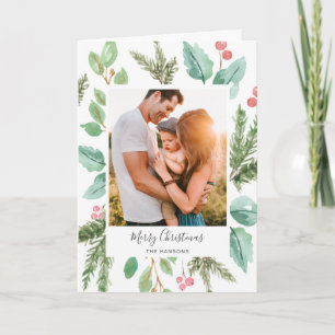Cartes Pour Fêtes Annuelles Élégante verdure Holly Photo Joyeux Noël