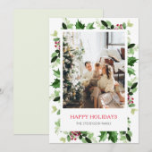 Cartes Pour Fêtes Annuelles Élégante verdure Joyeuses vacances Photo (Devant / Derrière)