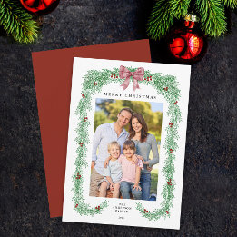 Cartes Pour Fêtes Annuelles Élégante verdure Noël Garland Bow Photo