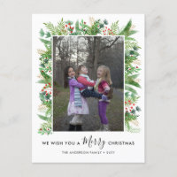 Élégante verdure Pins Holly Joyeux Noël Photo