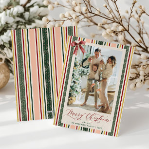 Cartes Pour Fêtes Annuelles Elégante Vintage Stripes Bow Joyeux Noël Photo