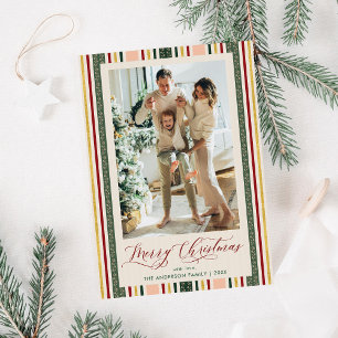 Cartes Pour Fêtes Annuelles Elégante Vintage Stripes Joyeux Noël Photo