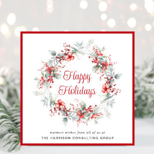 Cartes Pour Fêtes Annuelles Élégante Wreath Business Entreprise Noël