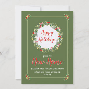 Cartes Pour Fêtes Annuelles Elégante Wreath Happy Holidays from New Home Card