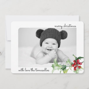 Cartes Pour Fêtes Annuelles Élégantes baies de houx à l'aquarelle, photo de sc