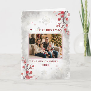 Cartes Pour Fêtes Annuelles Élégantes Baies Flocons de Neige Photo de Famille