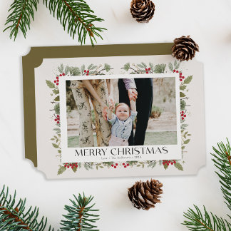 Cartes Pour Fêtes Annuelles Élégantes botaniques de Noël d'hiver beige 1 photo