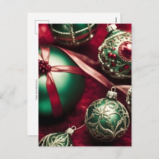 Cartes Pour Fêtes Annuelles Élégantes boules de Noël Rouge Vert Victorien (Devant / Derrière)