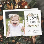 Cartes Pour Fêtes Annuelles Élégantes fleurs d'hiver | Joyeux Noël photo<br><div class="desc">Envoyez des cartes de fin de année photo élégants et élégants à vos amis et votre famille avec cette carte 1 photo à plat. Il présente un design floral peint à la main en vert olive foncé, en terre cuite orange brûlée, ivoire, et pêche sur un arrière - plan blanc...</div>