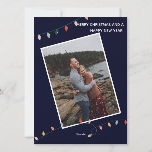 Cartes Pour Fêtes Annuelles Élégantes lumières bleues de minuit joyeuses et lu (Dos)