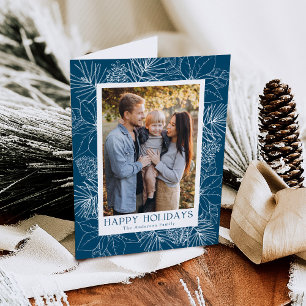 Cartes Pour Fêtes Annuelles Élégantes poinsettias et pommes de pin bleues 2 Ph