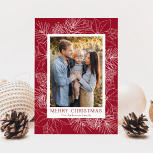 Cartes Pour Fêtes Annuelles Élégantes poinsettias et pommes de pin Photo de ca