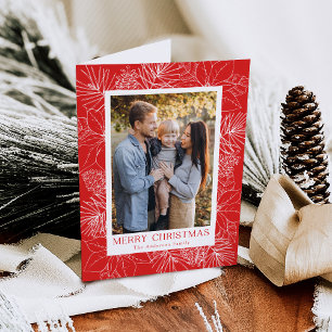 Cartes Pour Fêtes Annuelles Élégantes Poinsettias et Pommes de Pin Rouges 2 Ph