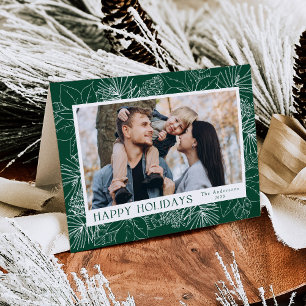 Cartes Pour Fêtes Annuelles Élégantes Poinsettias et Pommes de Pin Vertes 2 Ph
