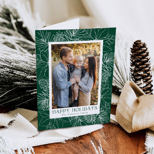 Cartes Pour Fêtes Annuelles Élégantes Poinsettias et Pommes de Pin Vertes 2 Ph