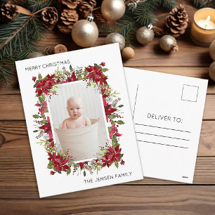 Cartes Pour Fêtes Annuelles Élégantes Poinsettias Rouges Photo Noël