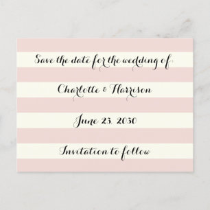 Cartes Pour Fêtes Annuelles Élégantes rayures rose blush ivoire Save the date