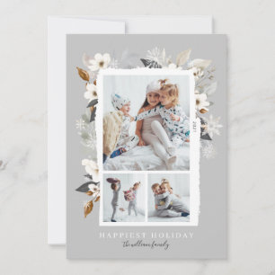 Cartes Pour Fêtes Annuelles Élégants flocons de neige et fleurs d'hiver gris g