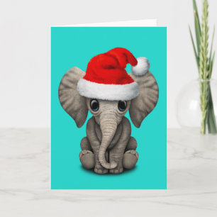 Cartes Pour Fêtes Annuelles Eléphant bébé portant un chapeau de Père Noël
