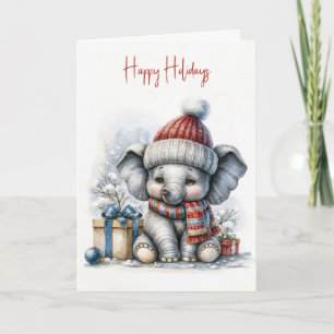 Cartes Pour Fêtes Annuelles Elephant de Noël avec chapeau de Noël