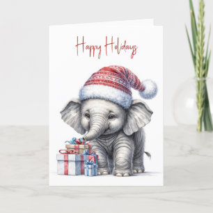 Cartes Pour Fêtes Annuelles Elephant de Noël avec chapeau de Noël