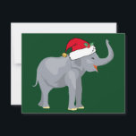 Cartes Pour Fêtes Annuelles Elephant de Noël dans le Père Noël Casquette Vert<br><div class="desc">Les mignons animaux de vacances sont ma partie préférée de Noël. Un joli éléphant portant un chapeau de Père Noël rouge et qui a l'air heureux. Ça me remplit d'esprit de Noël. Personnalisez ce cadeau avec le nom du récipiendaire pour un beau cadeau de Noël customisé.</div>