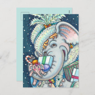 CARTES POUR FÊTES ANNUELLES ÉLÉPHANT DE NOËL, FIER DES CADEAUX ET BONNE CHÈRE