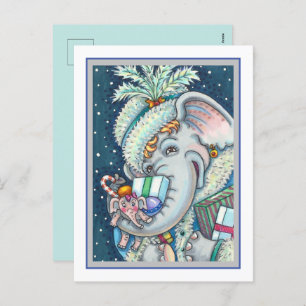CARTES POUR FÊTES ANNUELLES ÉLÉPHANT DE NOËL, FIER DES CADEAUX ET BONNE CHÈRE