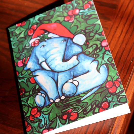 Cartes Pour Fêtes Annuelles Elephant de Noël Holly Yule