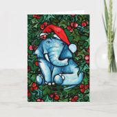 Cartes Pour Fêtes Annuelles Elephant de Noël Holly Yule (Devant)