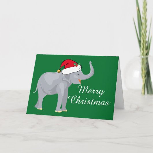 Cartes Pour Fêtes Annuelles Elephant de Noël Santa Hat Vert (Devant)