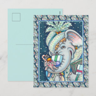CARTES POUR FÊTES ANNUELLES ÉLÉPHANT DE NOËL, TROMPE PLEINE DE CADEAUX ET DE B