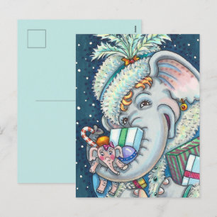 CARTES POUR FÊTES ANNUELLES ÉLÉPHANT DE NOËL, TROMPE REMPLIE DE CADEAUX ET DE