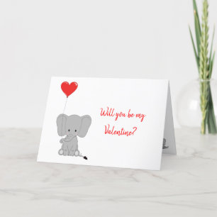 Cartes Pour Fêtes Annuelles Elephant Love Heart Balloon Valentine's Card