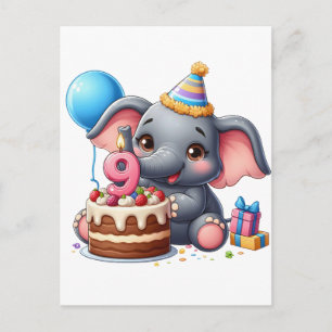 Cartes Pour Fêtes Annuelles Éléphant Mignon 9ème Anniversaire
