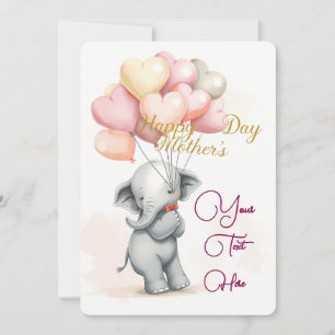Cartes Pour Fêtes Annuelles Éléphant Mignon avec Ballons & Texte Personnalisé