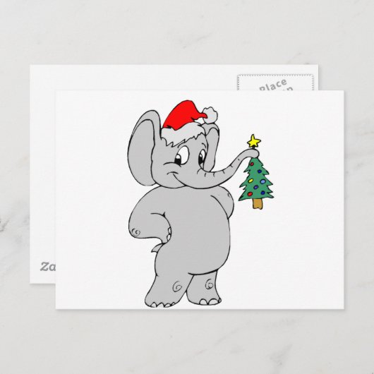 Cartes Pour Fêtes Annuelles Eléphant (Santa Hat) (Devant / Derrière)