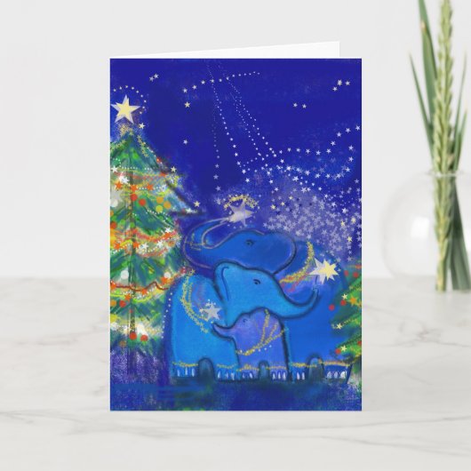 Cartes Pour Fêtes Annuelles éléphants bleus et sapin de Noël (Devant)