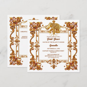 Cartes Pour Fêtes Annuelles Eléphants indiens d'or blanc orné douche nuptiale