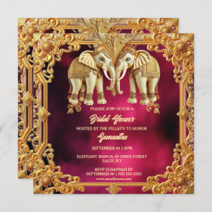 Cartes Pour Fêtes Annuelles Eléphants indiens fuchsia or ornée douche nuptiale