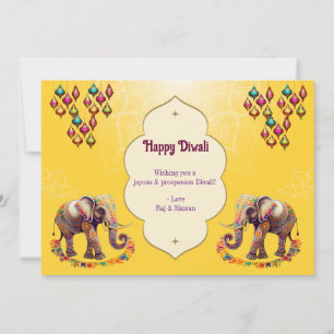 Cartes Pour Fêtes Annuelles Eléphants Joyeux Diwali Salutation Jaune Or