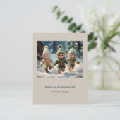 Cartes Pour Fêtes Annuelles Elf Kids Running in the Snow Custom Text (Debout devant)